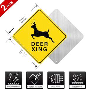 Tanda lalu lintas reflektif aluminium kustom-peringatan keamanan di jalan-melambat dan berhati-hati terhadap hewan liar - Product Image 2