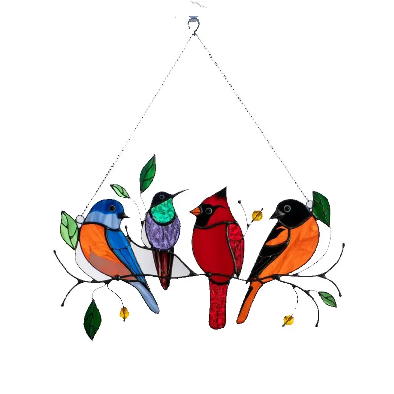 Chim kính màu cửa sổ trang trí nội thất treo tường Chim loài màu mặt dây chuyền Acrylic chim treo trang trí hiện đại treo