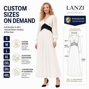 Maßgeschneidertes Damen-Kirchenkleid Elegant Vintage Formell Maxi Atmungsaktiv Digital-Druck Spitze Übergröße Langarm V-Ausschnitt Chiffon - Product Image 4