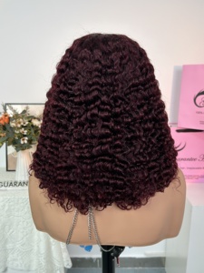 Precio al por mayor: Peluca de lujo 5x5 con cierre, cabello humano virgen birmano rizado color vino, sin pegamento, negro. - Product Image 2