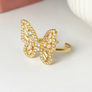 Anillos de Moda, Lujosos y Modernos, Chapados en Oro de 18K, con Circonita Baguette, Anillos de Mariposa Únicos para Mujer - Product Image 6