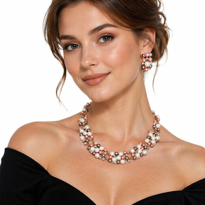 Ensemble de boucles d'oreilles et collier en quartz indien pour femmes, plaqué or rose, pour les occasions de mariage et de fête - Product Image 1