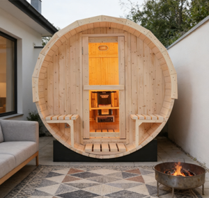 Ready Stocks 4-6 People White Pine Wooden Barrel Sauna Room with Porch - Product Image 2