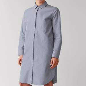 Camicie Casual da donna OEM, <span class=keywords><strong>colletto</strong></span> a punta e abbottonatura al centro, abiti a righe con orlo curvo - Product Image 2