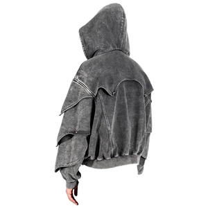 Oem Custom High Quality Loose Retro Washed Metal Detail Armor Style Trendy <strong>Hoodie</strong> for Men Women Streetwear Cyberpunk <strong>Techwear</strong> - Product Image 4