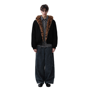 Veste bomber à capuche doublée de fausse fourrure pour homme, sur mesure, imprimé léopard, chaude, grande taille, pour l'hiver - Product Image 1