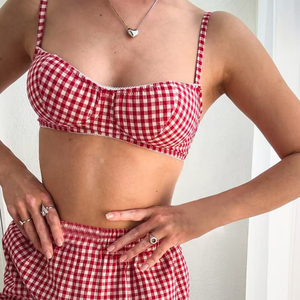 Ensemble pyjama trois pièces pour femme, motif quadrillé rouge, tendance 2026, doux, respirant et confortable, vêtements de détente - Product Image 6