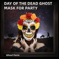 Masque de Fleur du Jour des Morts Mexicain, Masque de Squelette Fantôme, Maquillage de Fête d'Halloween, Masque Réutilisable en Mousse, Accessoire de Festival Très Vendu
