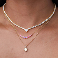 Collier Cascade Ombré en Opale Rose Gemnel Couleurs Personnalisées, Chaîne Câble en Argent 925 Plaqué Or 18K