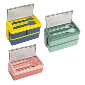 Boîte à lunch isotherme double couche en plastique, portable pour le bureau et l'école, avec cuillère et fourchette - Product Image 3