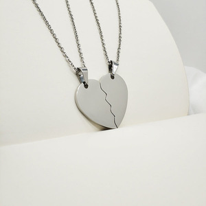 In acciaio inox cuore spezzato Splicing collana pendente per le donne degli uomini in semplice e romantico coppia gioielli regali - Product Image 6