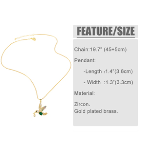 Collier pendentif <span class=keywords><strong>colibri</strong></span> en zircon tendance, diamant multicolore, <span class=keywords><strong>petit</strong></span> oiseau, collier émeraude, accessoires de bijoux exquis pour femmes - Product Image 4