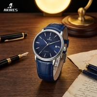 Montre Akires Top Retro au design simple, de haute qualité, automatique, mécanique, avec verre saphir, bracelet en cuir, logo personnalisé, plongeur.