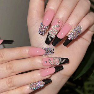 Prix de gros Faux ongles à presser longs forme ballerine, motif étoiles brillantes et diamants, personnalisables - Product Image 2