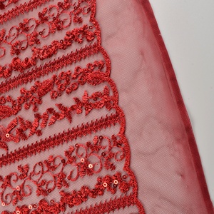 قماش الزفاف الترتر الأحمر صافي تول لؤلؤ فستان الزفاف النسيج - Product Image 4