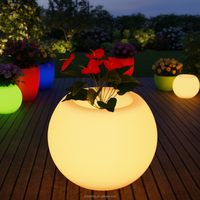 Pot Bunga Taman Tenaga Surya 16 Warna RGB, Vas Luar Ruangan Besar Berlampu LED, Pot Bunga LED Besar Dekoratif Rumah