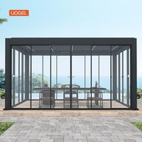 Pergola Motorisée Bioclimatique en Aluminium avec Lumières LED, Toit à Lames, Portes Coulissantes en Verre, Tonnelle de Terrasse
