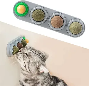 Boules d'herbe à chat pour chats mur pour chats d'intérieur rotatif sûr boules de léchage comestibles saines boule de friandise d'herbe à chat bio