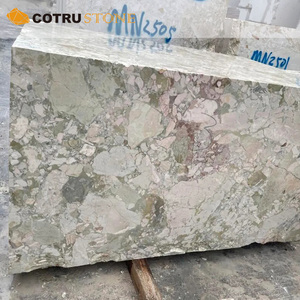 Lastra in Marmo Verde Breccia Rosa Naturale per Isola Cucina, Top Lavabo e Tavolo da Villa - Product Image 6