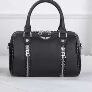 Wholesale Custom Modern Design Women's Cross-border Bag Black Lychee Grain Small PU Zipper Diamond-encrusted <b>Handbag</b> - Product Image 4