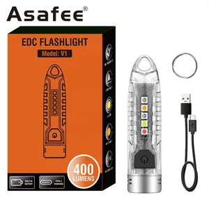 Mini lampe de poche porte-clés 12 modes rechargeable étanche portable edc flash <span class=keywords><strong>light</strong></span> 400 lumens porte-clés torche avec lumière uv jaune - Product Image 1