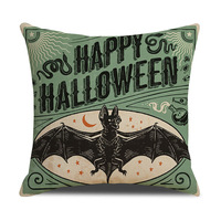 Coussin carré en polyester à imprimé animalier festif pour Halloween et Noël, avec motif citrouille et crâne, pour usage hôtelier