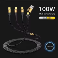 Câble de données tressé multifonction 5-en-1 USB-C PD 3.1 100W, plaqué or, charge rapide, super câble de chargeur Type-A, vente en gros