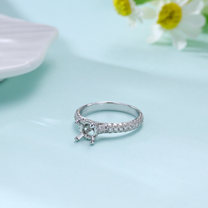 Anillo de Compromiso de Lujo para Mujer, Oro Blanco Sólido de 18K, Diamante Natural de Corte Brillante Redondo, Engaste Pavé, Corona Clásica - Product Image 3
