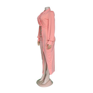 Vêtements africains pour femmes M à XL, robes de bureau élégantes, haute élasticité, manches longues, col en v, <span class=keywords><strong>rose</strong></span> froissé, robes pour femmes - Product Image 6