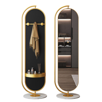 Miroir sur pied rotatif à 360 degrés avec étagères de rangement, miroir ovale de luxe avec cadre en métal pour la décoration de la pièce