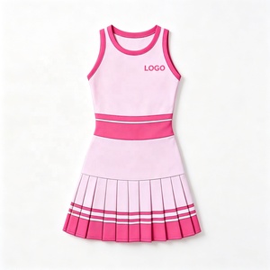 Abito da tennis per bambine, senza maniche, a righe, plissettato, abito sportivo morbido ed elasticizzato per giochi sportivi all'aperto - Product Image 3