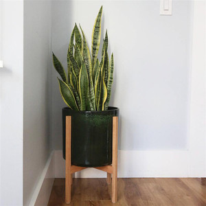 Cilindro <span class=keywords><strong>de</strong></span> logotipo personalizado moderno interior decoración al aire libre casa mercancías macetas/Decoración <span class=keywords><strong>de</strong></span> jardín cerámica pote <span class=keywords><strong>de</strong></span> flor con soporte <span class=keywords><strong>de</strong></span> madera - Product Image 2