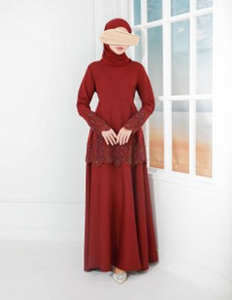 Sipo ผ้าชีฟองสีเขียวชายาคุรุงแขนยาวปักลายด้วยลูกปัดดีไซน์แบบมุสลิมมาเลเซียทำจากโพลีเอสเตอร์ - Product Image 6