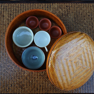 <b>Bamboo</b> Woven Handmade Tea Storage Box Round 22x11 Cm For Kitchen Use - Product Image 4