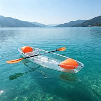 Kayak transparent en polycarbonate pour une personne, canoë cristallin avec flotteur de sécurité et pagaie en aluminium pour les sports nautiques en plein air