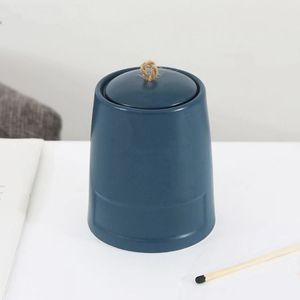 Pot à bougie en céramique conique moderne avec couvercle, récipient à bougie vide minimaliste avec poignée en corde pour la décoration de la maison - Product Image 2