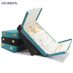 Jourbon Simple Microfiber Leather Jewelry Box Packaging Ring Earring Necklace Multifunctional Jewelry Storage Box