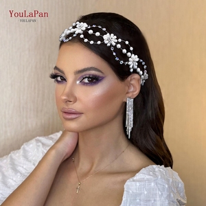 YouLaPan Accesorios para el cabello de cristal para <span class=keywords><strong>boda</strong></span>, tocados de flores de perlas hechos a mano, accesorios para el cabello con diamantes de imitación y cintas HP625 - Product Image 6