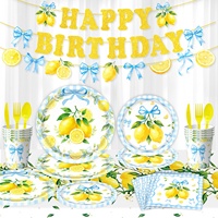 Ensemble de vaisselle jetable pour fête d'anniversaire sur le thème du citron, décoration de table pour enfants