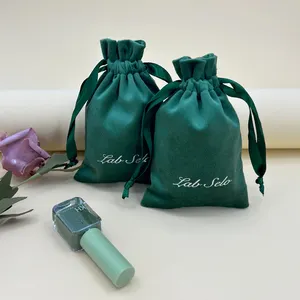 Kustom serut hijau beludru mewah perhiasan kantong beludru tas kosmetik parfum