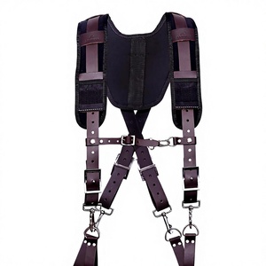 OEM Brown Heavy Duty Leather Adjustable Strap Tool Belt Suspenders Padded Back Support 4 Swivel <b>Snap</b> <b>Hooks</b> 200 lb Capacity for - Product Image 1