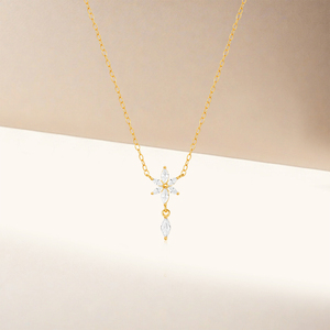 Collier tendance en argent 925 plaqué or avec pendentif œil de cheval et fleur, un best-seller - Product Image 2