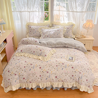 Parure de lit en velours de lait polyester, motif floral coréen évidé et sculpté, 4 pièces, housse de couette d'hiver en polyester