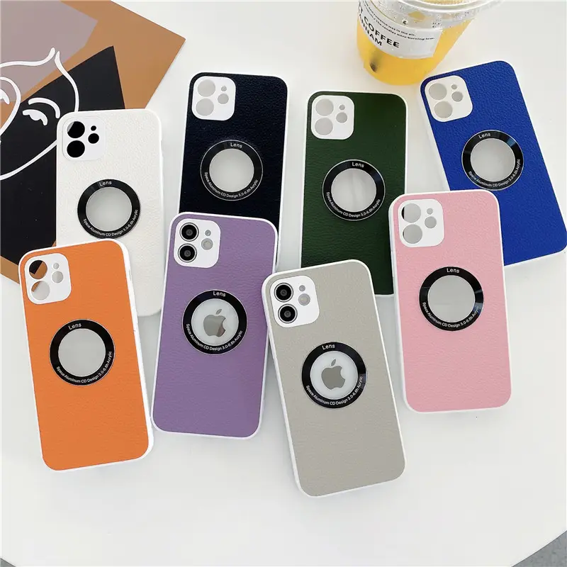 Luxury Aluminum Alloy Ring CD Texture LOGO Hole PU Leather Back Cover For iPhone 12 Mobile Phone Case For iPhone 11 Pro Max