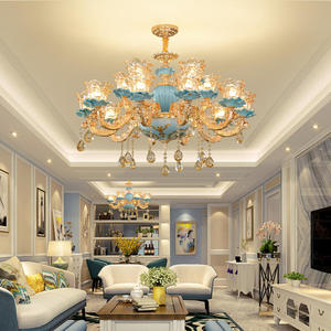 Lustre en cristal en céramique de luxe classique français D26.8in suspension en verre en alliage de zinc hauteur réglable E14 branche pour Villa - Product Image 3