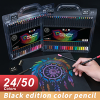 Crayons de couleur professionnels H&B écologiques de haute qualité, solubles, 24 à 50 couleurs, crayons de couleur bois noir pour les arts et le dessin, service personnalisé