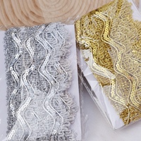 Paillettes holographiques métalliques dorées et argentées de luxe, broderie de 3,5 cm, dentelle en polyester pour chaussures et vêtements