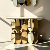 Console moderne pliable en métal doré avec plateau en marbre de luxe pour entrée