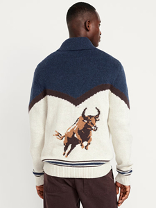 Cardigan da Uomo con Collo a Scialle e Zip, Motivo Toro Occidentale, <span class=keywords><strong>Maglia</strong></span> Calda Invernale - Product Image 5