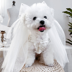 Voile de mariée élégant pour animaux de compagnie en dentelle douce et tulle, avec perles décoratives, pour chien - Vente en gros - Product Image 2